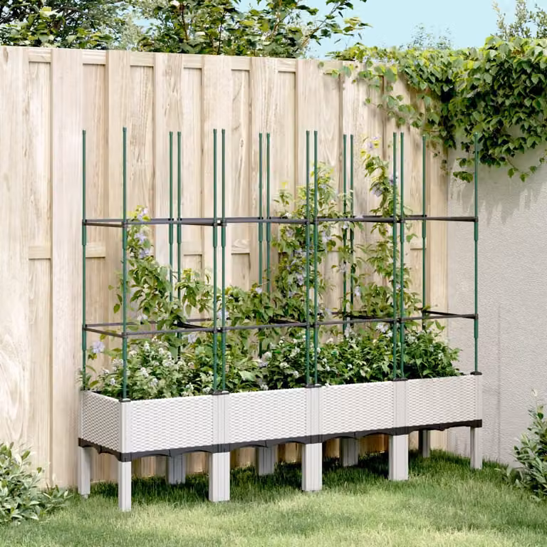 Fioriera da giardino con graticcio vidaXL bianca in plastica L: 160 cm, P: 40 cm, H: 142,5 cm