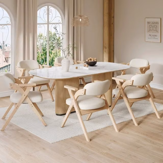 Set di 6 sedie pieghevoli in legno massello beige
