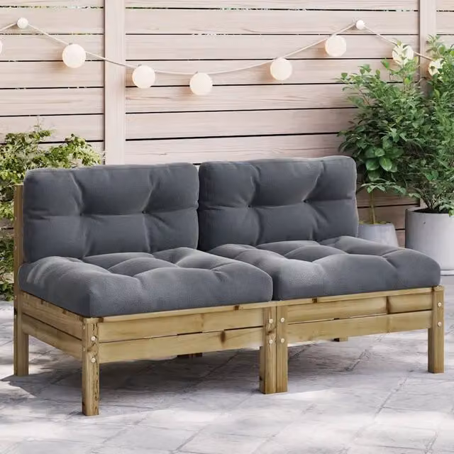 Divani Giardino Senza Braccioli con Cuscini 2pz Pino Impregnato 838164