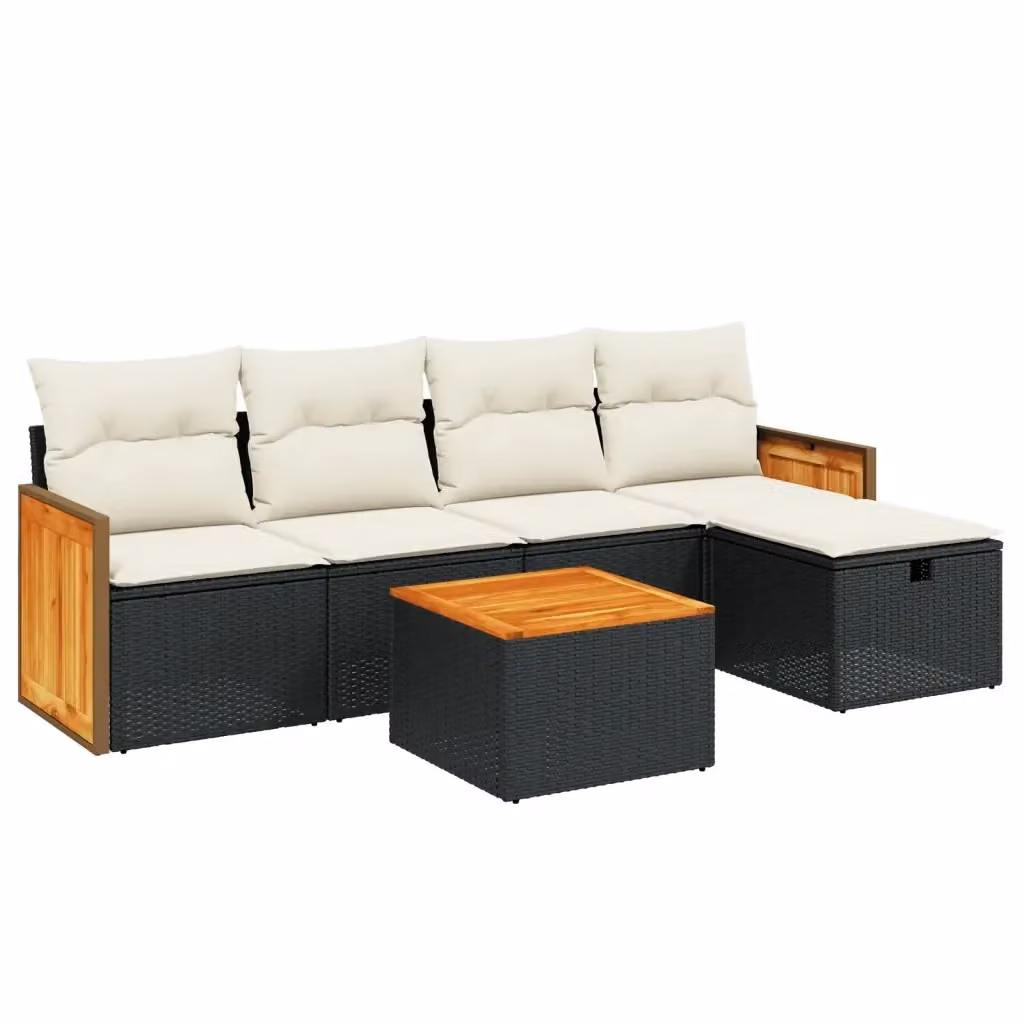 Set Divano da Giardino vidaXL 6 pz a Forma a L con Cuscini Nero in Polyrattan e Acciaio Verniciato a Polvere – 2