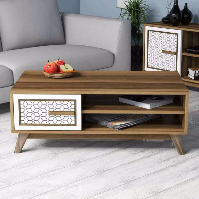 Tavolino da salotto Thimphu DMORA moderno in noce e bianco L: 105 cm, P: 60 cm, H: 38 cm