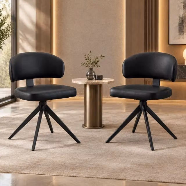 Set di 2 sedie da pranzo girevoli nere in PU con struttura in metallo