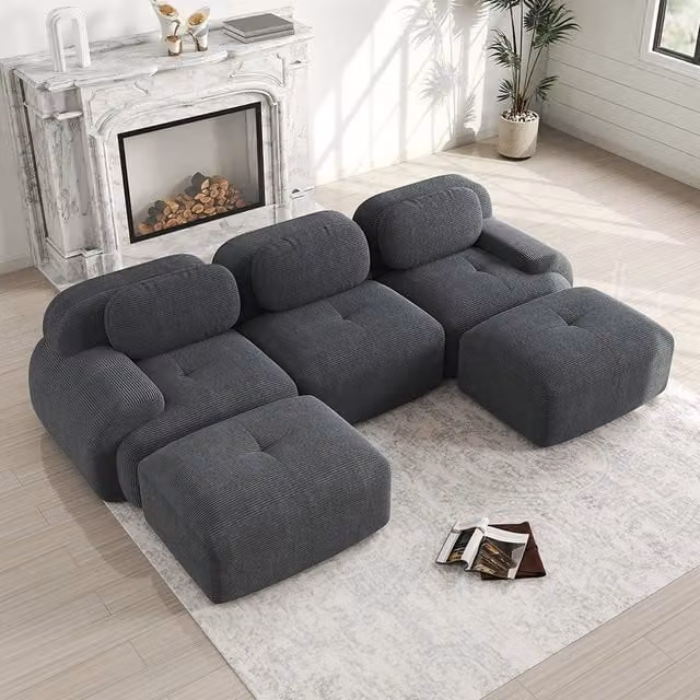 Divano a U in velluto premium - Xylo - Senza montaggio, antiscivolo, braccioli XL, 32D, grigio