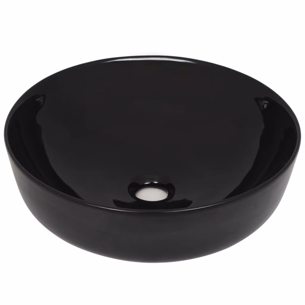 Lavandino Tondo in Vetroceramica Nero 41,5x13,5 cm