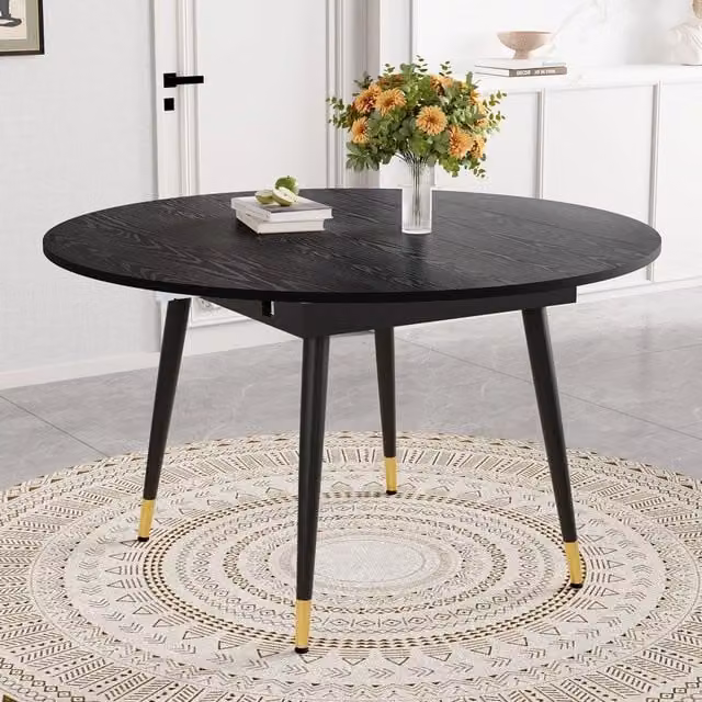 Tavolo da pranzo allungabile ¨C Minimal ¨C effetto noce nero, piano MDF, gambe metallo, salvaspazio per cucina