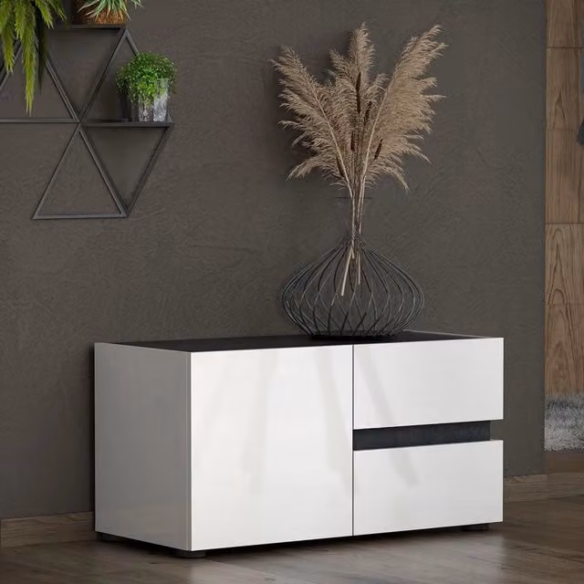 Mobile da ingresso Seul DMORA con 2 cassetti soft close, Bianco Lucido, L: 80 cm, P: 38 cm, H: 42 cm