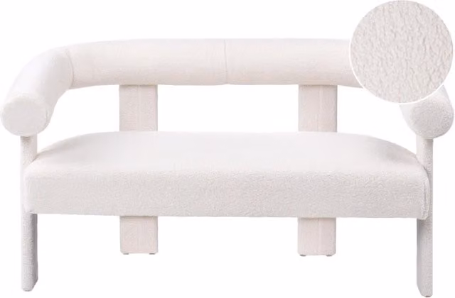Divano a 2 posti morbido tessuto Boucle bianco sporco stile retrò vintage gambe in legno