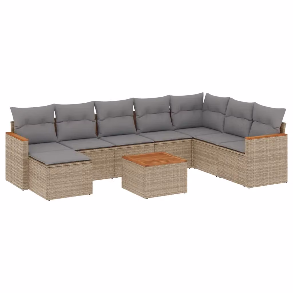 vidaXL Set Divano da Giardino a L in Polyrattan 9 pz con Cuscini Beige e Grigio e Tavolino da Esterno – 2