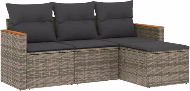 Set Divani da Giardino 4 pz | Set Salotto da Giardino con Cuscini in Polyrattan Grigio