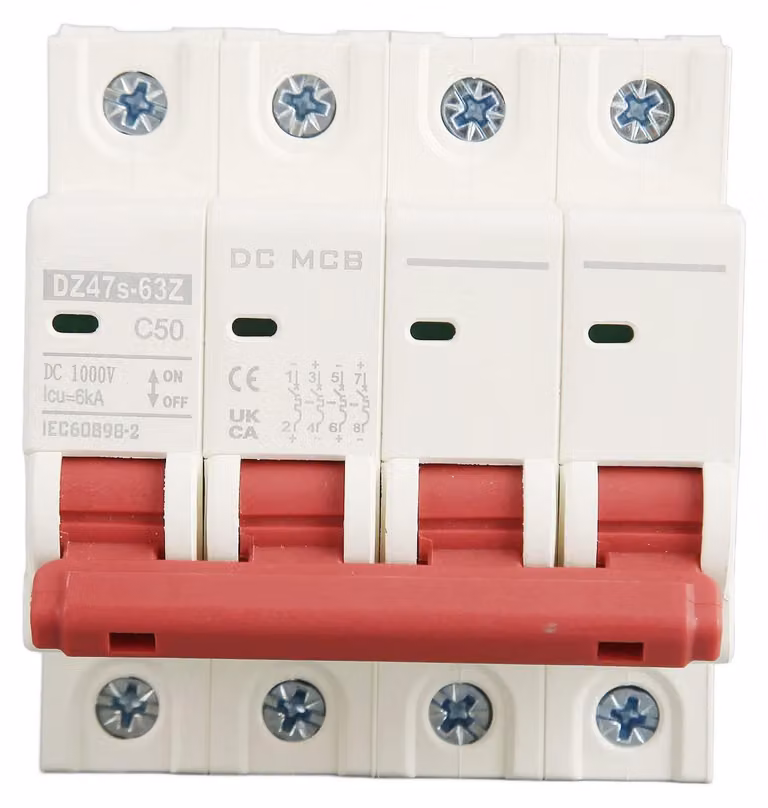Interruttore di sezionamento CC, 4 poli, 1000V, 50A, per impianti fotovoltaici, montaggio su guida DIN