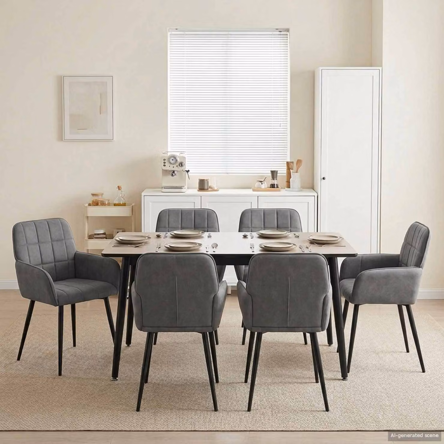 Set di 6 sedie da pranzo vidaXL in velluto grigio con design moderno L: 56.5 cm, P: 50 cm, H: 85 cm