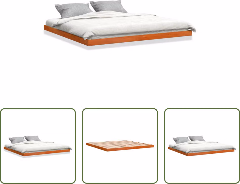 The Living Store letto in legno massiccio cera marrone 200x200 cm pino