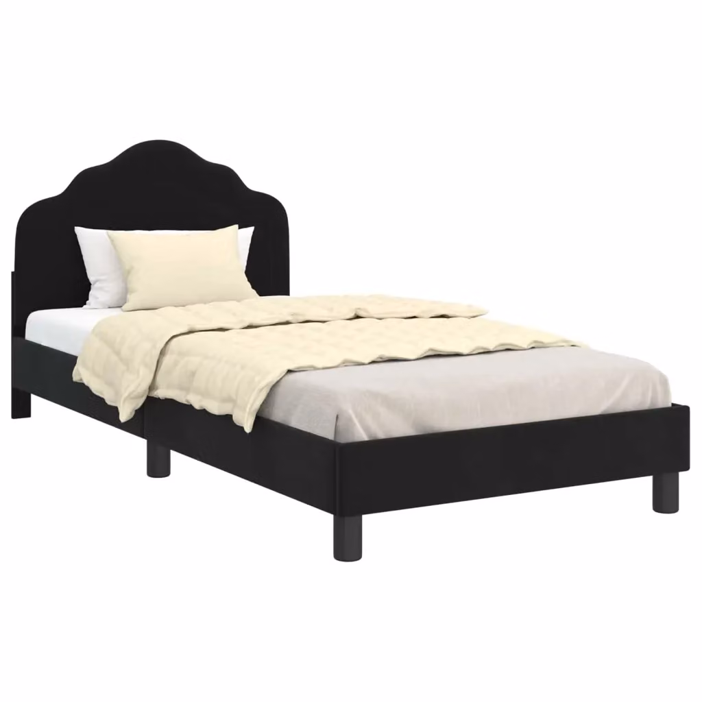 Struttura letto per bambini con testata e giroletto in velluto nero, dimensioni 90 x 200 cm – 2