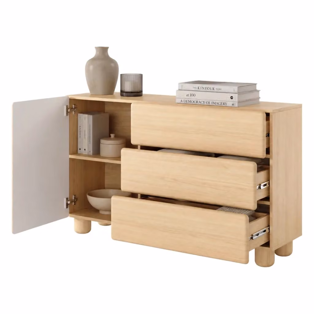 Madia DMORA Hanerito, Credenza Moderna in Legno MDF Colore Marrone Rovere e Beige, L: 130 cm, P: 38 cm, H: 80 cm – 2