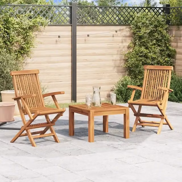 Set di 2 sedie pieghevoli con braccioli vidaXL in legno di teak marrone per giardino e terrazza – 1
