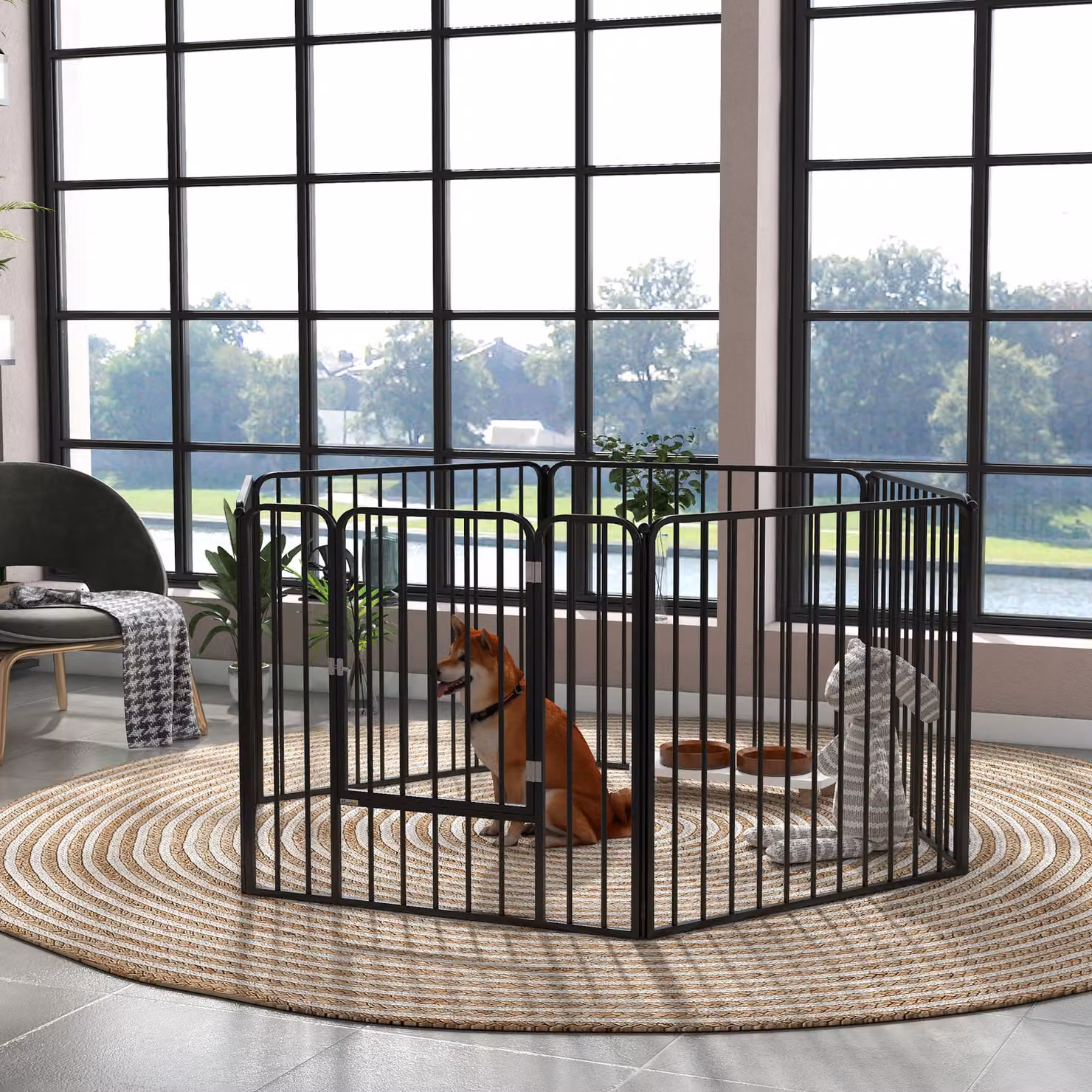 PawHut Recinto per Cani Modulabile in Acciaio Aosom con Porta e Catenaccio di Sicurezza, L/P/H: 164 x 83 x 80 cm, Nero – 2
