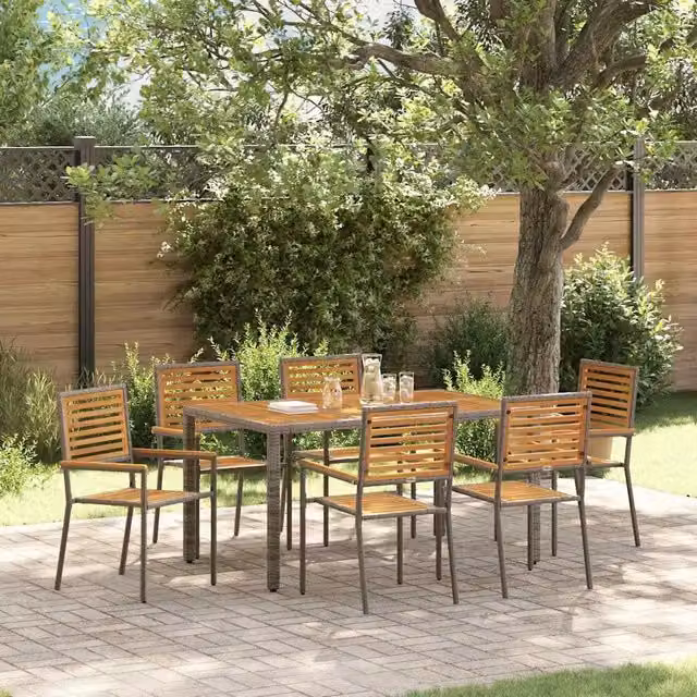 Set da Pranzo per Giardino 7 pz Grigio e Marrone polyrattan 3365441