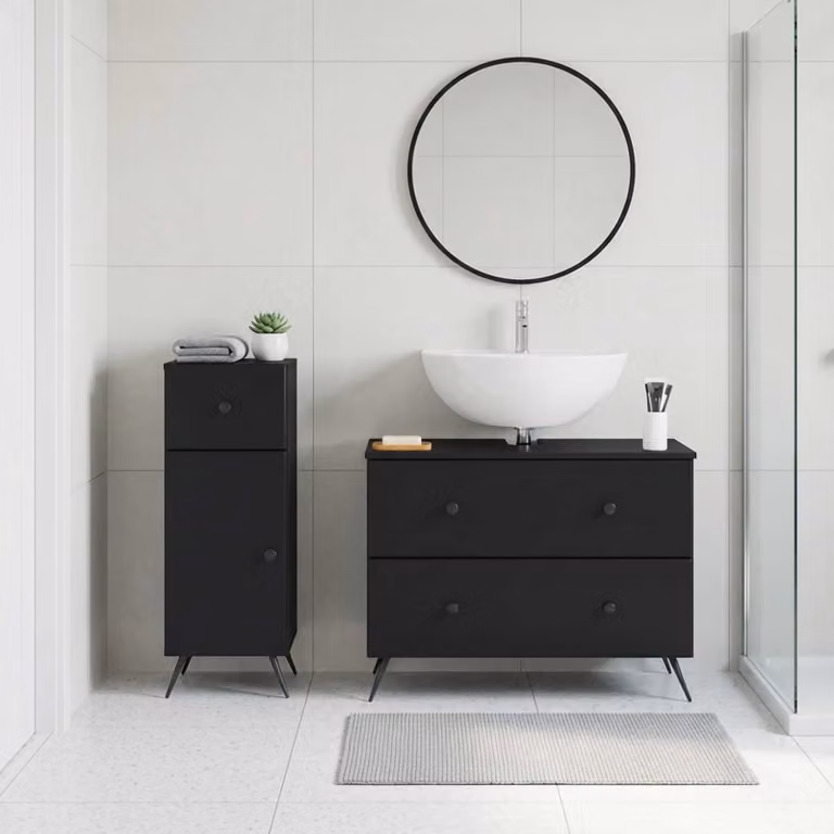 Set di mobili da bagno moderni vidaXL BREDA in MDF nero opaco, 2 pezzi