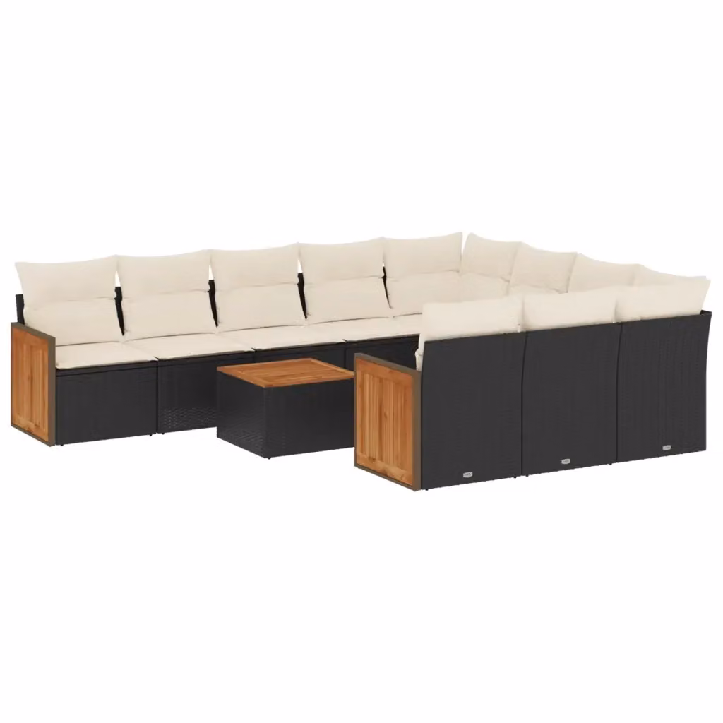Set di Divani da Giardino vidaXL in Polyrattan Nero con Cuscini e Tavolino da Esterno a Forma di U composto da 11 Pezzi – 2