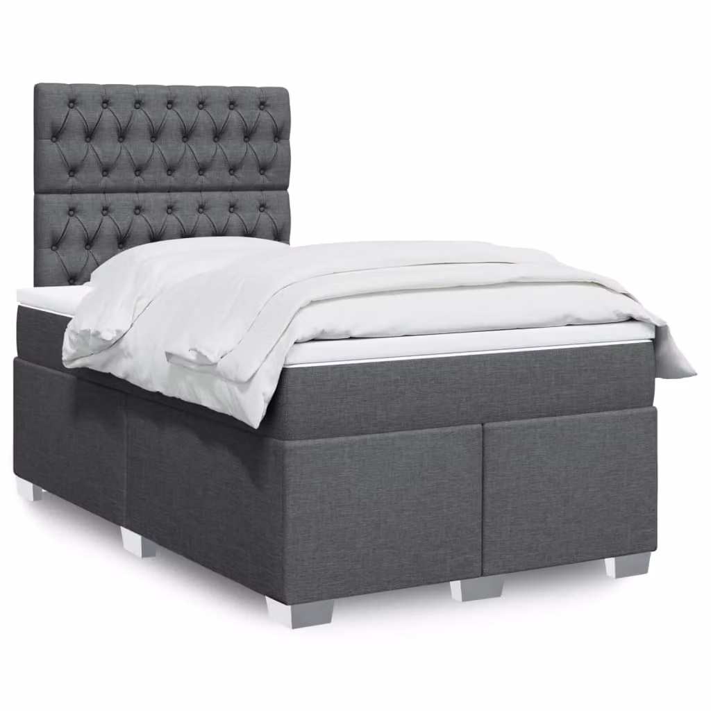 vidaXL Giroletto a Molle con Materasso Ibrido in Tessuto Grigio e Bianco L/P/H: 120 x 200 x 150,5 cm
