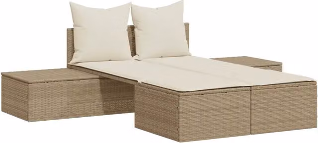 Lettino Prendisole | Sdraio da giardino | Lettino da sole con Cuscini Beige in Polyrattan