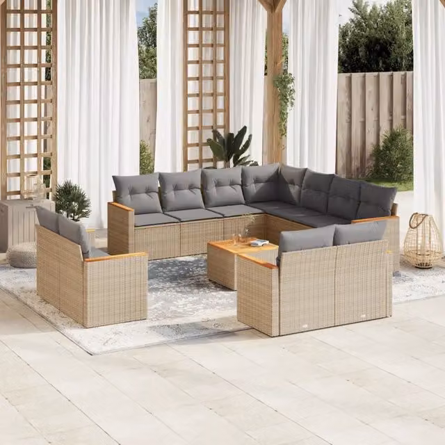 Set di Divani da Giardino VIDAXL in Polyrattan con Cuscini Beige, 12 Pezzi