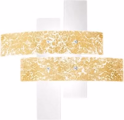 Plafoniera Lara piccola in vetro bianco con dettagli foglia oro 70x70cm, 2 luci E27, IP20, max 2x70W, stile moderno, lampadine escluse
