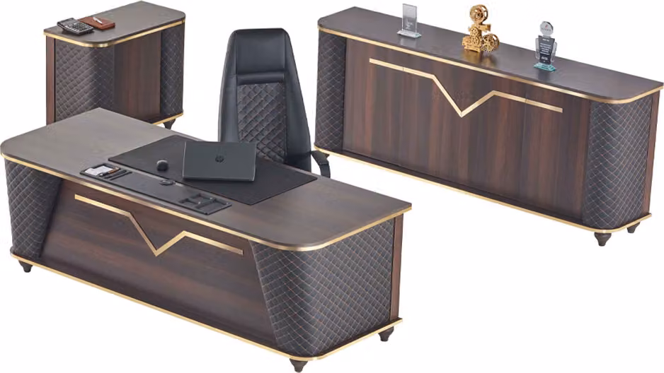 Komplett Arbeitszimmer-Set Bürotisch Bürostuhl Sideboard Kommode Holz