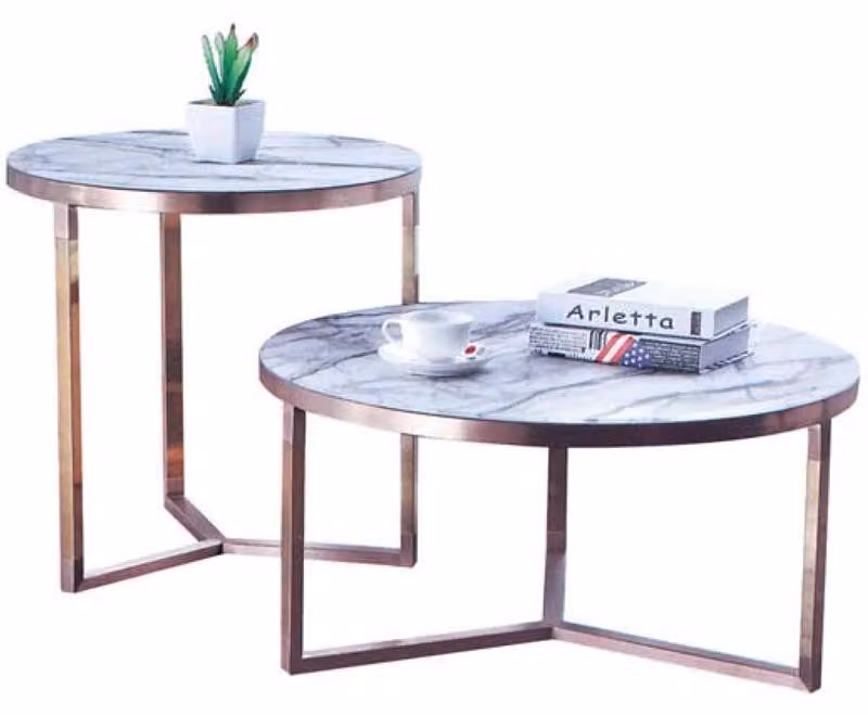 Designer Metall Couch Glas Tisch + Beistell Tische Sofa 2 tlg. Set Edelstahl