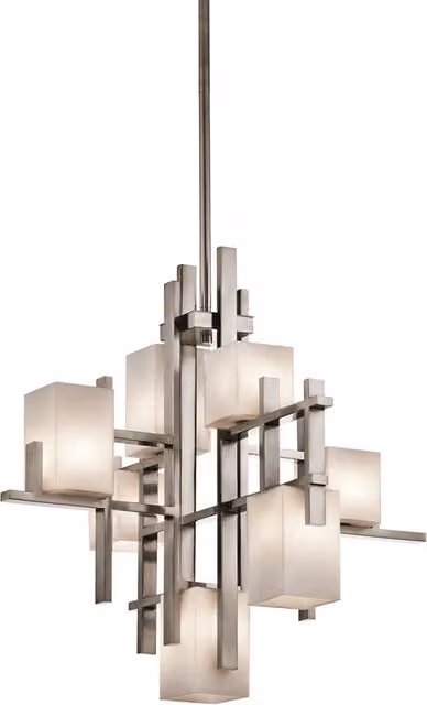 Lampadario a soffitto Industrial Nordico City Lights KICHLER in metallo e vetro color argento con 7 luci G9 LED