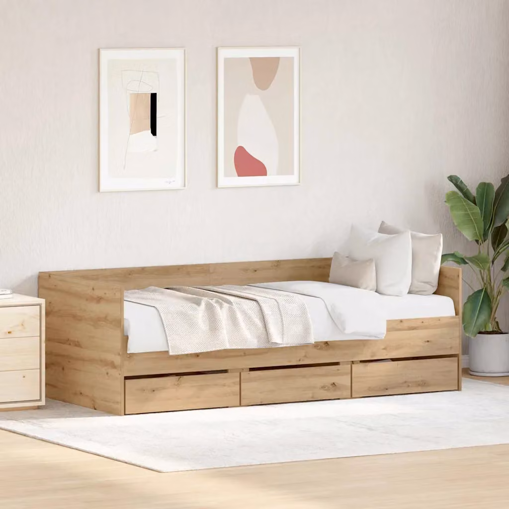 Daybed vidaXL in legno ingegnerizzato color rovere con cassetti, L/P/H: 190 x 90 x 65 cm