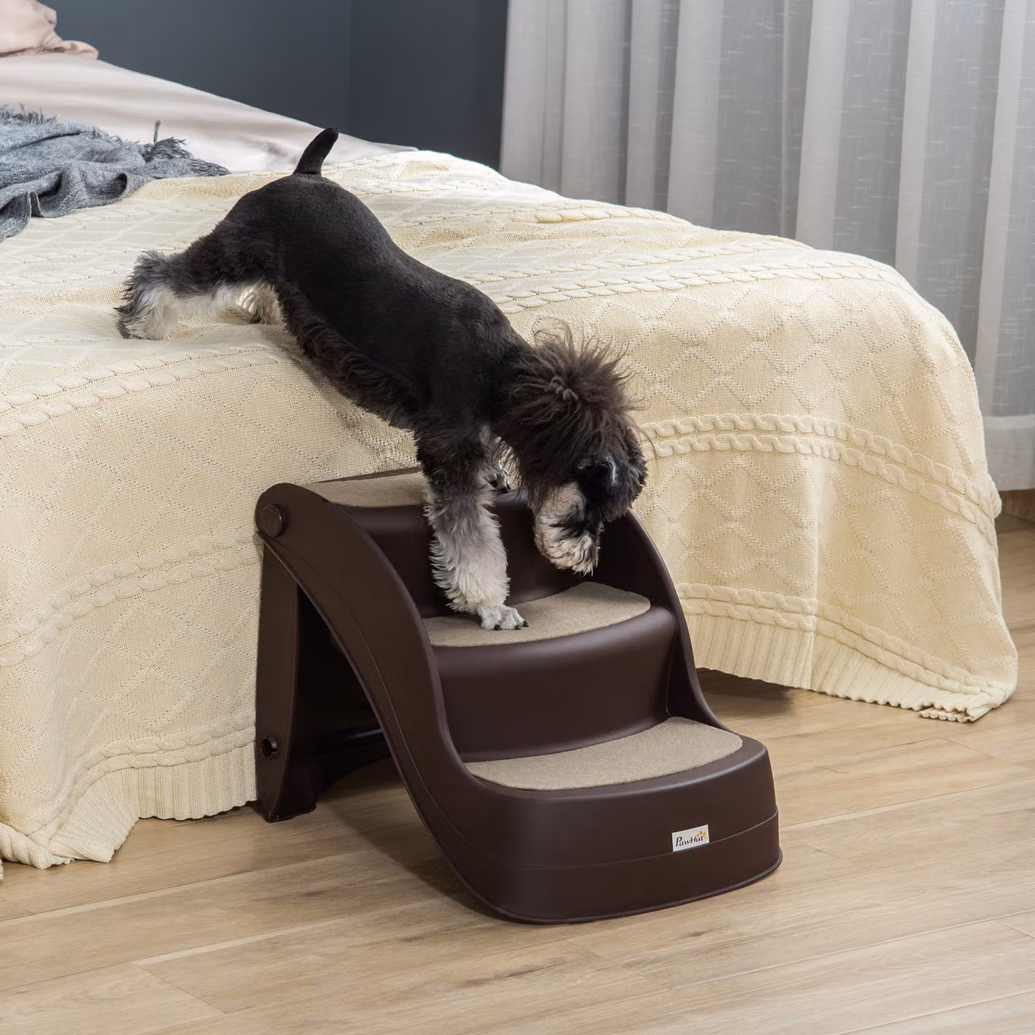 Scaletta per cani e gatti pieghevole Aosom con 3 gradini antiscivolo in plastica marrone – 2