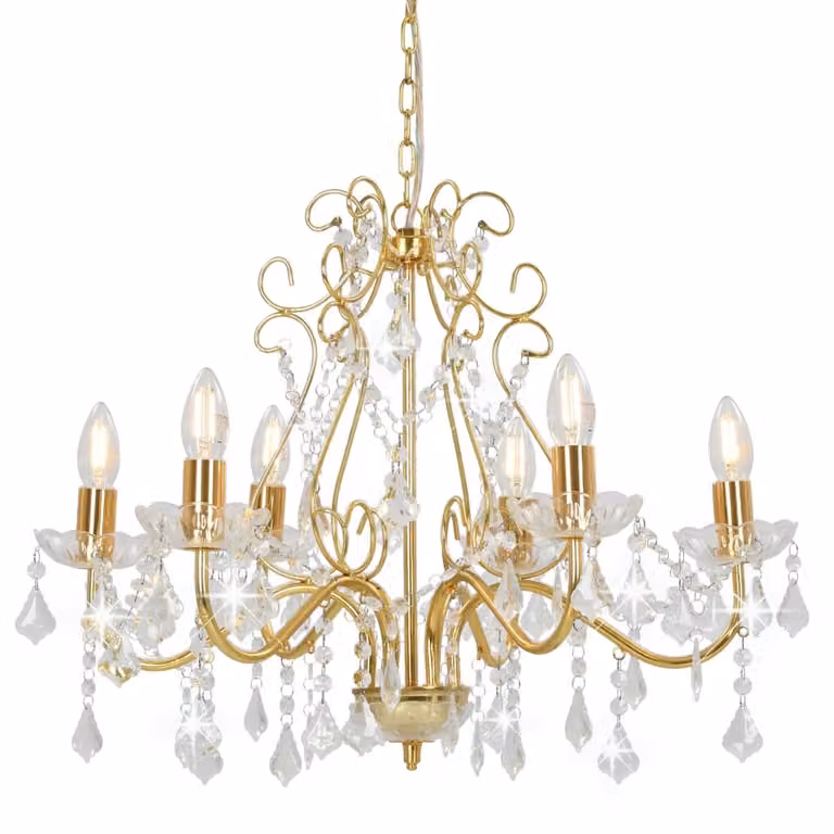 The Living Store Lampadario con perle di cristallo Golden Round 6×E14