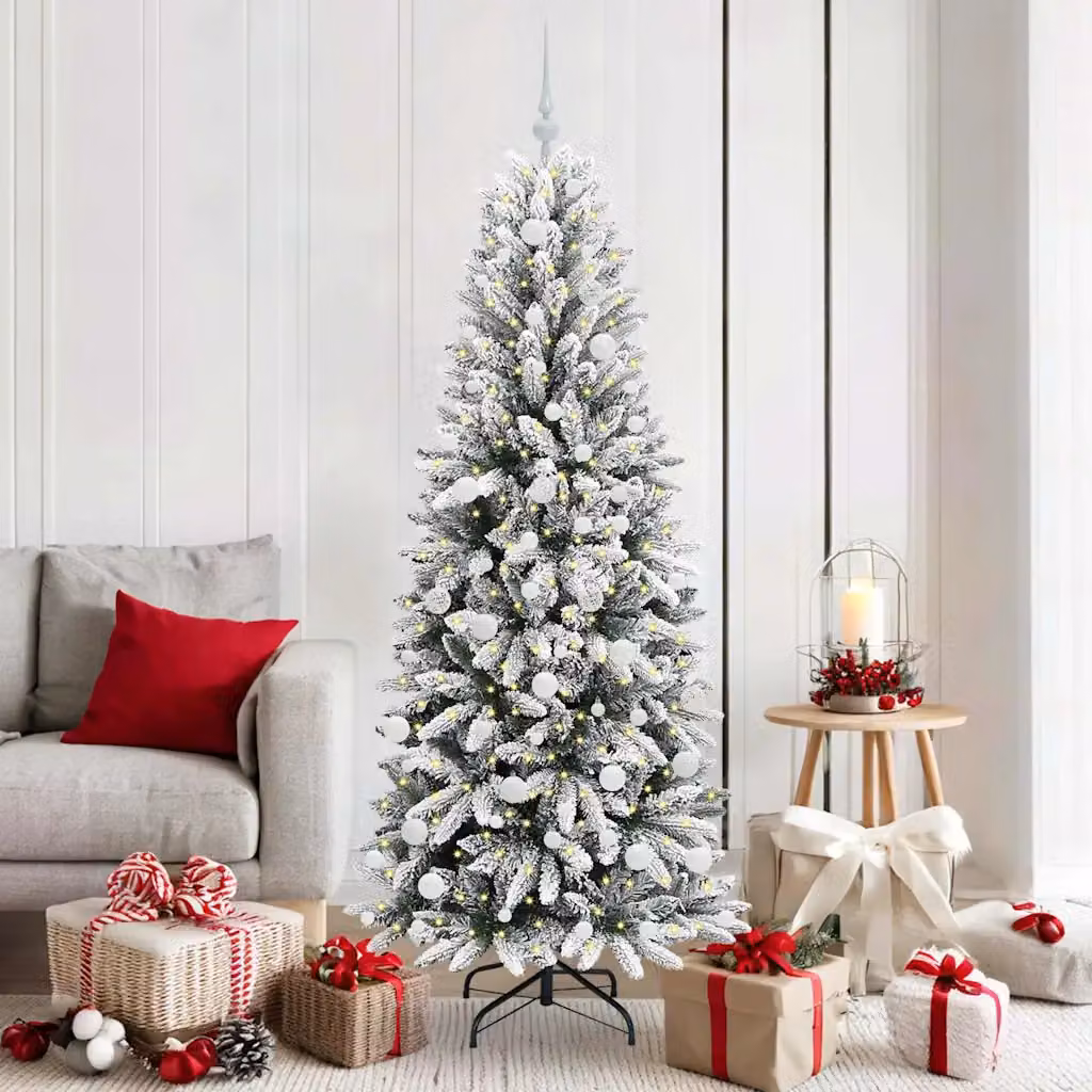 Albero di Natale artificiale moderno vidaXL bianco e verde con 300 LED luce bianca calda, Altezza: 180 cm – 1
