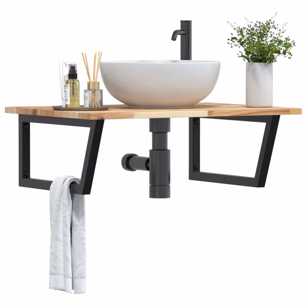 vidaXL Ripiano da parete per lavabo in legno di acacia e metallo nero e marrone
