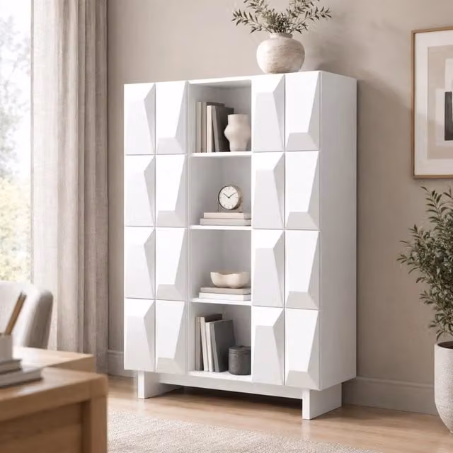 Desviae Mobile contenitore a 4 ante e 12 vani in pannello truciolare bianco per soggiorno e ingresso 90,5 × 34 × 135,5 cm