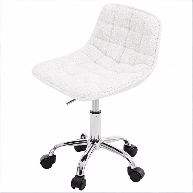 Sedia da ufficio girevole Chicfurn in tessuto bianco e metallo con schienale ergonomico e ruote