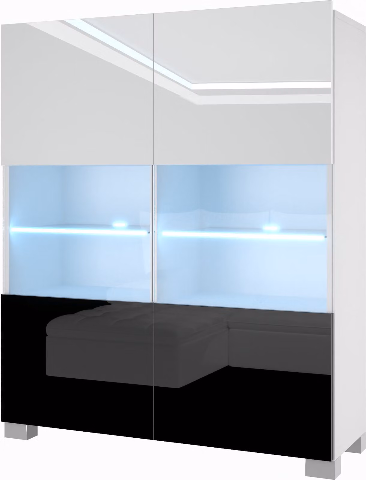 BELINI cassettiera credenza soggiorno camera da letto armadio a colonna con luci LED (bianco / nero)