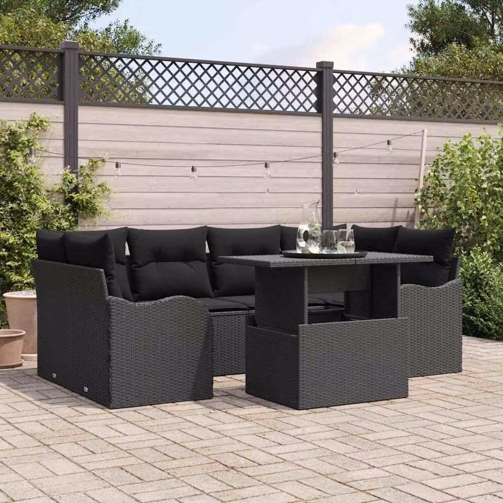 Maison Exclusive - Set Divano da Giardino con cuscino 7 pcs Nero Poly Rattan
