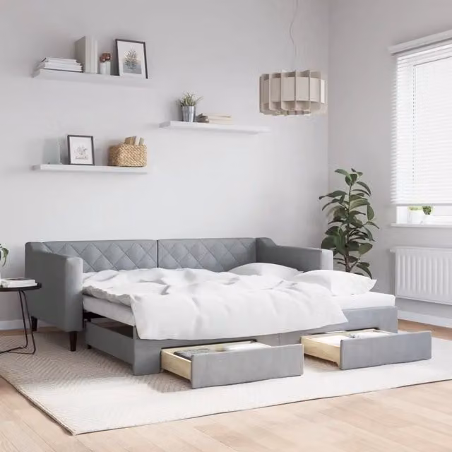 Divano Letto Estraibile Cassetti-Sofa Letto-Daybed Grigio Chiaro 90x190cm Tessuto 358652