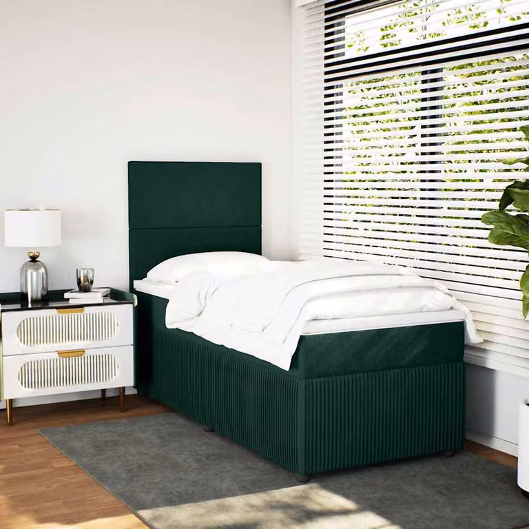 vidaXL Giroletto a Molle Ibrido con Materasso in Velluto Verde Scuro e Bianco, L/P/H: 80 x 200 cm