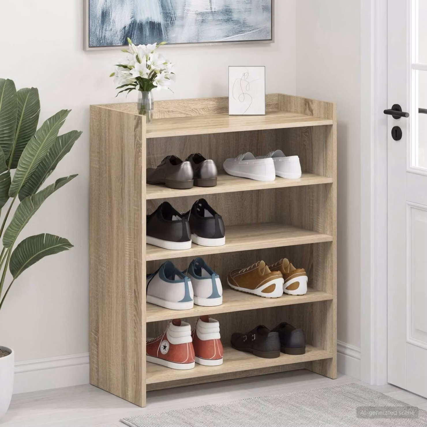 Mobile porta scarpe moderno vidaXL in legno color rovere, L: 73,5 cm, P: 36 cm, H: 92 cm