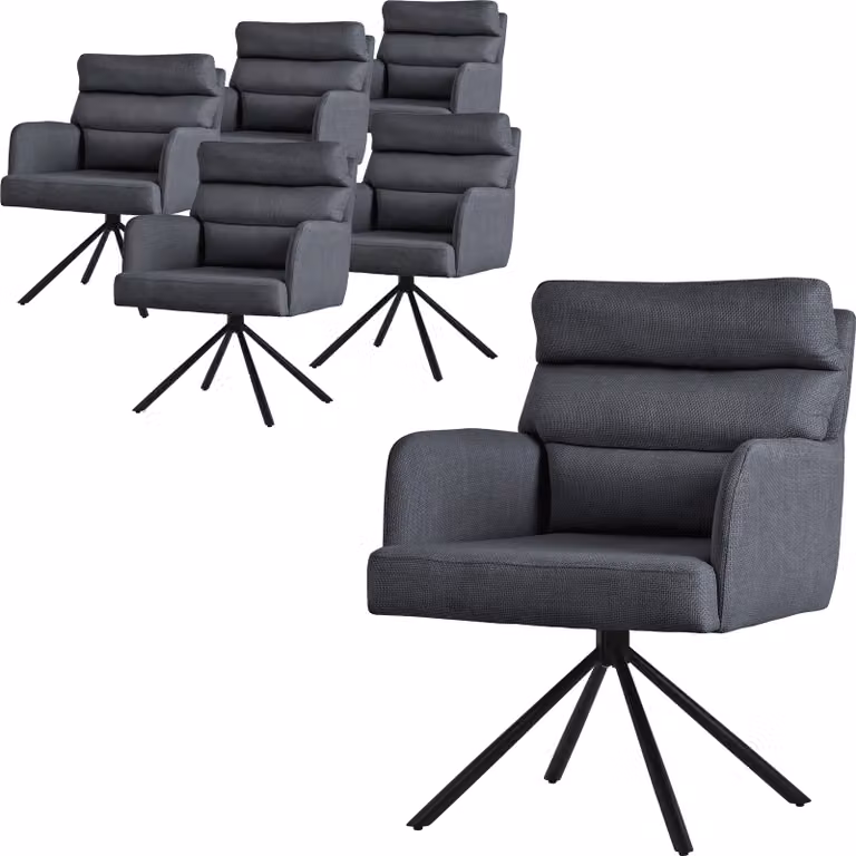 ML-Design sedie da sala da pranzo girevoli set di 6 sedie da soggiorno antracite con braccioli e schienale cuscino posteriore gambe in metallo sedia girevole sedia posizione auto