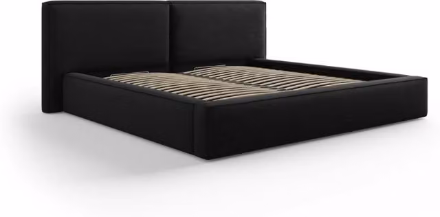 Letto con cassettone e testiera doppia Arendal di Cosmopolitan Design in tessuto nero L/P/H: 200 x 228 x 132 cm – 1