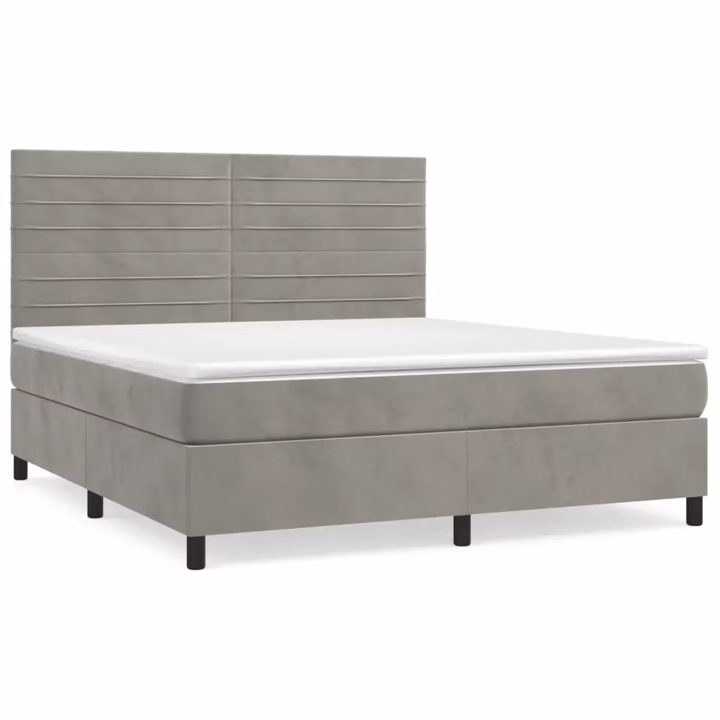 Letto Ibrido con Giroletto a Molle e Materasso vidaXL in Velluto Grigio Chiaro e Bianco L: 180 cm, P: 200 cm, H: 203 cm – 2