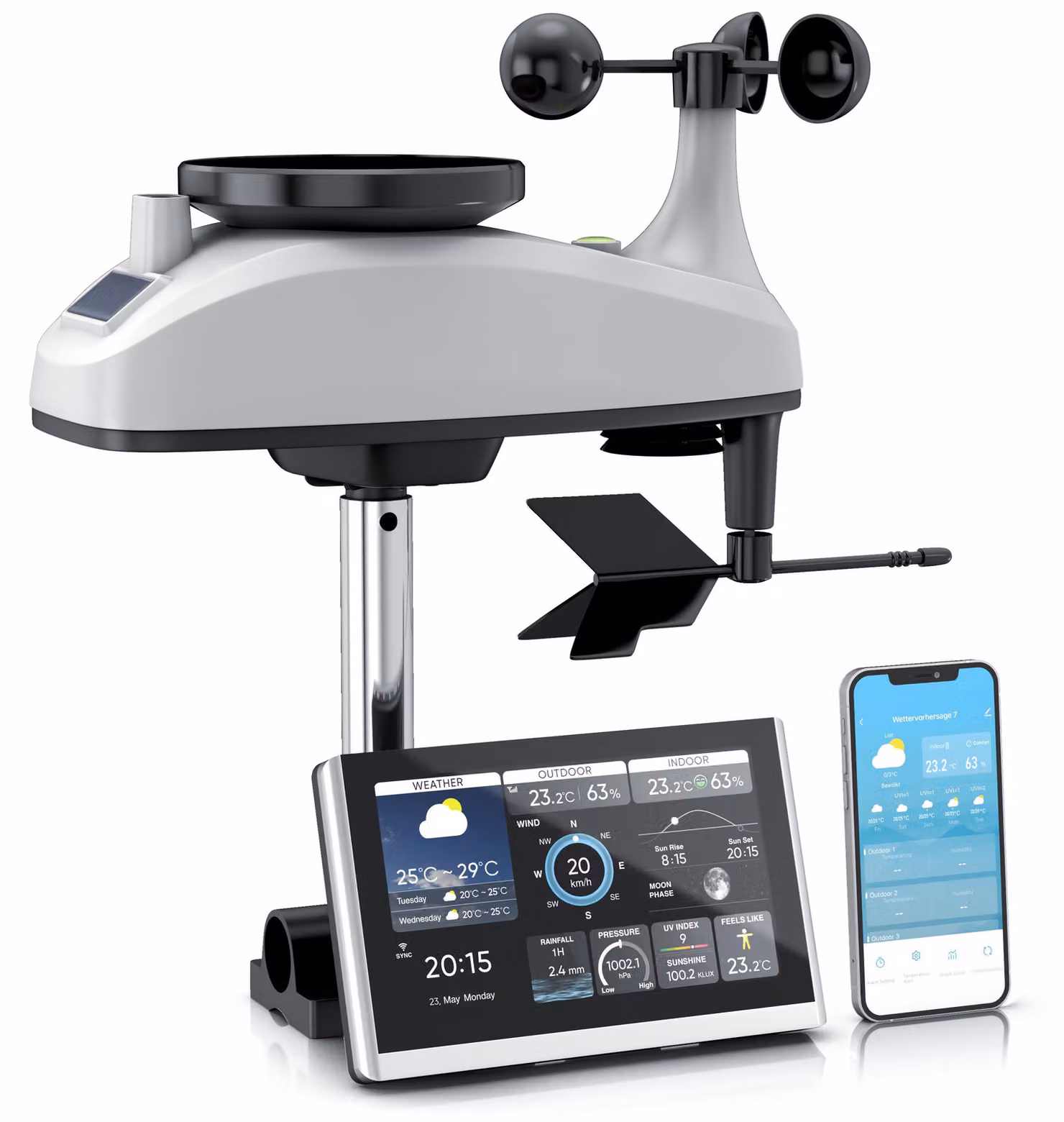 Stazione meteorologica wireless Brandson con sensore esterno e display a colori, stazione meteorologica wireless, 7 in 1, Wi-Fi, controllo tramite app Tuya Smart Life, temperatura, umidità, pressione atmosferica, previsioni del tempo