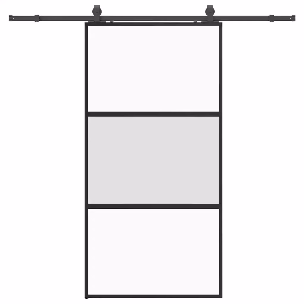 Porta Scorrevole Moderna VIDAXL in Vetro Temperato Trasparente con Telaio in Alluminio Nero L: 102,5 cm, H: 205 cm – 2