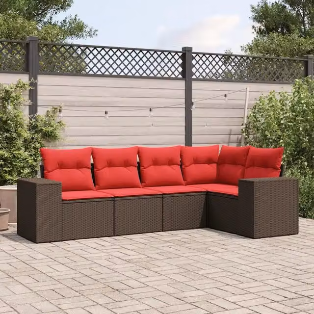 Set di Divani da Giardino a L vidaXL in Polyrattan Marrone con Cuscini Imbottiti e Rivestimenti Rimovibili