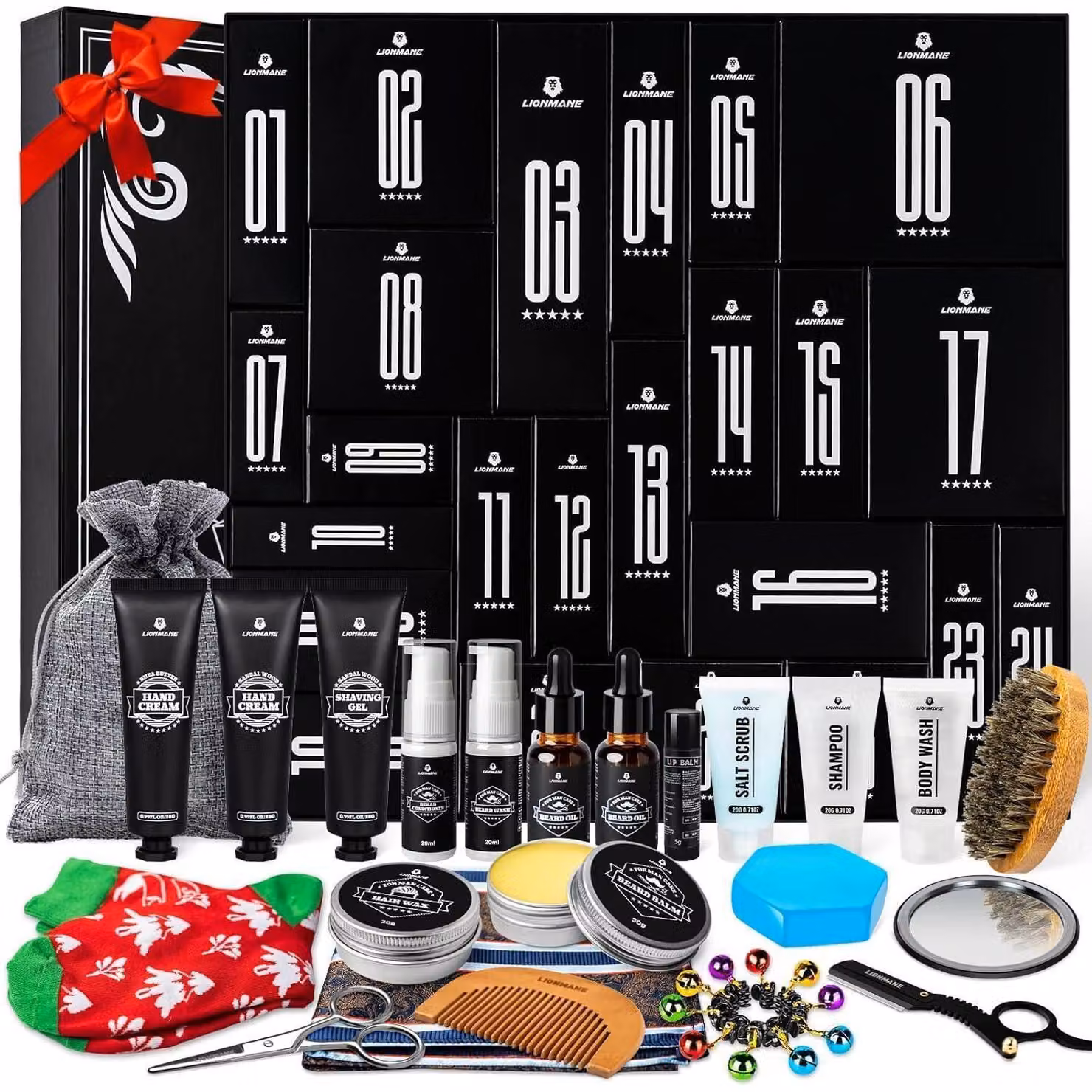 Calendario dell'Avvento 2026, set regalo "Lionmane" per uomo, prodotti per la cura della barba, calendario natalizio da 24 giorni