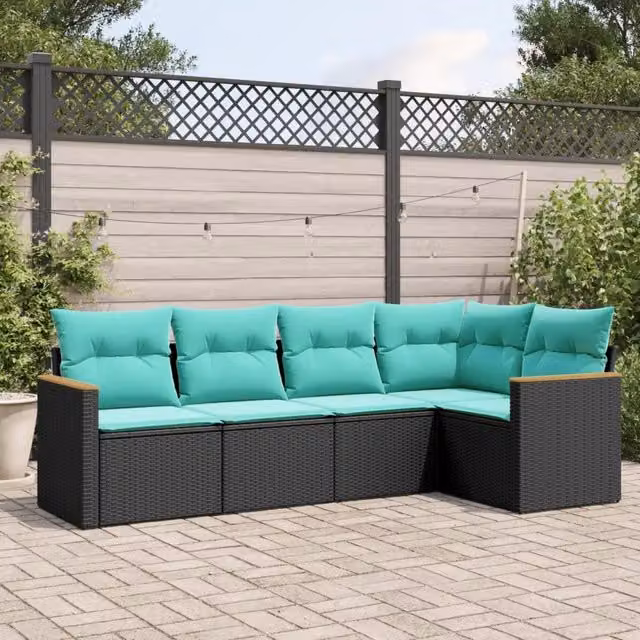 Set Divani da Giardino 5 pz con Cuscini Nero in Polyrattan 3225945